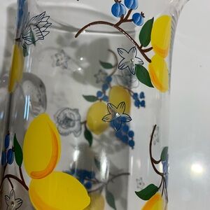 Floral Glass Pitcher with Yellow and Blue Accents